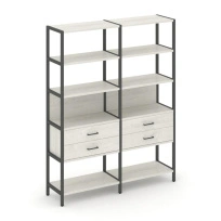 Двухсекционный стеллаж пятиярусный с ящиками Shelf System SN.STM-522 Дуб Табак/Антрацит/Металл Антрацит 1590×400×1980