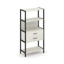 Односекционный стеллаж четырехъярусный с ящиками Shelf System SN.STM-412 Тиквуд Светлый/Металл Черный 810×400×1613