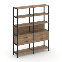Двухсекционный стеллаж пятиярусный с ящиками Shelf System SN.STM-522 Дуб Табак/Антрацит/Металл Черный 1590×400×1980