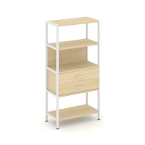 Односекционный стеллаж четырехъярусный с ящиками Shelf System SN.STM-412 Тиквуд Светлый/Металл Белый 810×400×1613