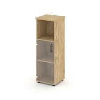 Шкаф для документов средний узкий левый со стеклянной дверью Style Project  SN.STU.E-202(L) / Белый – Тиквуд Светлый – Прозрачный – Черные ручки / 400×400×1203