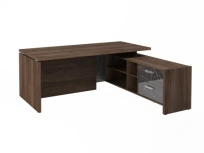 Стол для руководителя с опорной тумбой правый Festus FI-119R.GG  / Фурнитура INOX / Орех пацифик табак / Камень пьетра гриджиа черный