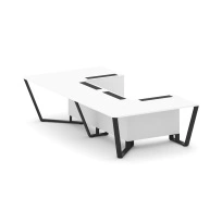 Стол для переговоров П-образный Steel Meet KD-PR.B.SP-07P / Тиквуд Светлый – Металл Черный / 1600×3200×750