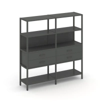Двухсекционный стеллаж четырехъярусный с ящиками Shelf System SN.STM-422 Тиквуд Светлый/Металл Антрацит 1590×400×1613