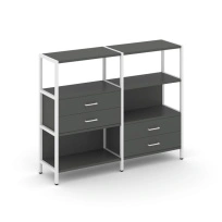 Двухсекционный стеллаж трехъярусный с ящиками Shelf System SN.STM-323 Тиквуд Светлый/Металл Белый 1590×810×1246
