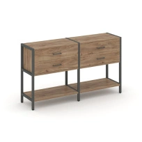 Двухсекционный стеллаж двухярусный с ящиками Shelf System SN.STM-222 Тиквуд Светлый/Металл Антрацит 1590×400×879