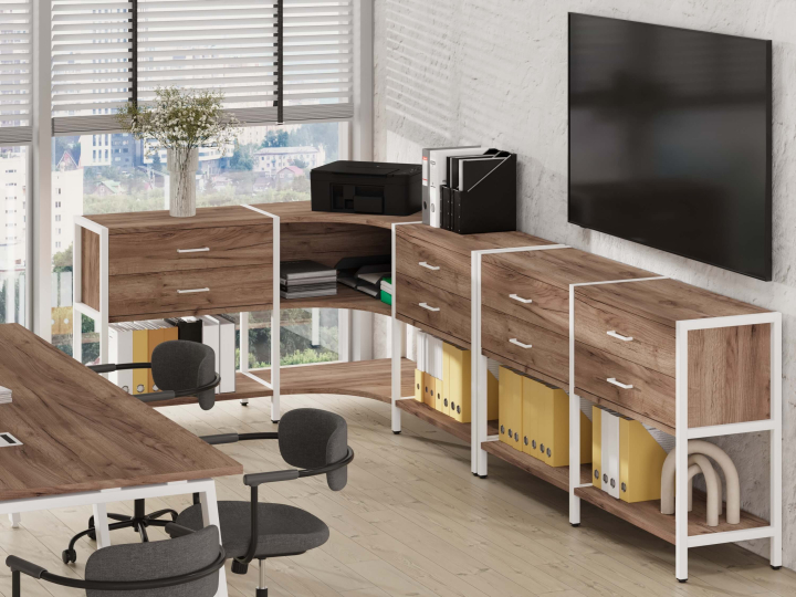 Мебель для персонала Shelf System цвет Дуб Табак / Металл Белый