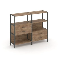 Двухсекционный стеллаж трехъярусный с ящиками Shelf System SN.STM-323 Тиквуд Светлый/Металл Антрацит 1590×810×1246
