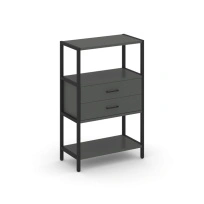 Односекционный стеллаж трехъярусный с ящиками Shelf System SN.STM-312 Тиквуд Светлый/Металл Черный 810×400×1246