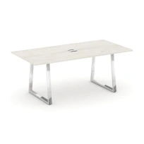 Стол для переговоров с лючком на металлокаркасе в форме трапеции Style Project Direct Lux M-SN-6T1.SPRG-198 Тиквуд Светлый/Нержавеющая Сталь/Хром 1980×980×750