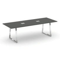 Стол для переговоров с лючком на металлокаркасе в форме трапеции Style Project Direct Lux M-SN-6T1.SPRG-258 Тиквуд Светлый/Нержавеющая Сталь/Хром 2580×980×750