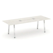Стол для переговоров с лючком на А-образном металлокаркасе  Style Project Direct Lux M-SN-6A.SPRG-258 Тиквуд Светлый/Нержавеющая Сталь/Хром 2580×980×750