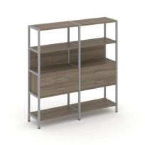 Двухсекционный стеллаж четырехъярусный с ящиками Shelf System SN.STM-422 Тиквуд Светлый/Металл Серый 1590×400×1613