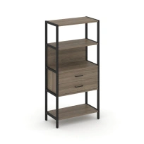 Односекционный стеллаж четырехъярусный с ящиками Shelf System SN.STM-412 Тиквуд Светлый/Металл Черный 810×400×1613