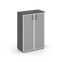 Шкаф для документов средний широкий со стеклянными дверьми Style Project SN.STS.E-206 / Белый – Тиквуд Светлый – Сатин – Черные ручки / 796×400×1203