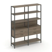 Двухсекционный стеллаж пятиярусный с ящиками Shelf System SN.STM-522 Дуб Табак/Антрацит/Металл Антрацит 1590×400×1980