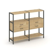 Двухсекционный стеллаж трехъярусный с ящиками Shelf System SN.STM-322 Тиквуд Светлый/Металл Антрацит 1590×400×1246
