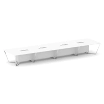 Стол для переговоров прямоугольный Steel Meet MD-PR.B.SP-20 / Тиквуд Светлый – Нержавеющая Сталь – Хром / 6400×1600×750