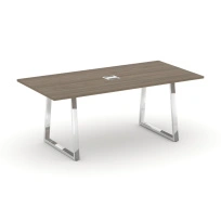 Стол для переговоров с лючком на металлокаркасе в форме трапеции Style Project Direct Lux M-SN-6T1.SPRG-198 Тиквуд Светлый/Нержавеющая Сталь/Хром 1980×980×750