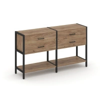 Двухсекционный стеллаж двухярусный с ящиками Shelf System SN.STM-222 Тиквуд Светлый/Металл Черный 1590×400×879
