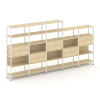 Пятисекционный стеллаж пятиярусный с ящиками Shelf System SN.STM-551 Тиквуд Светлый/Металл Белый 3930×810×1980