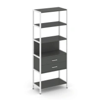 Односекционный стеллаж пятиярусный с ящиками Shelf System SN.STM-512 Дуб Табак/Антрацит/Металл Белый 810×400×1980