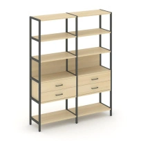 Двухсекционный стеллаж пятиярусный с ящиками Shelf System SN.STM-522 Дуб Табак/Антрацит/Металл Антрацит 1590×400×1980