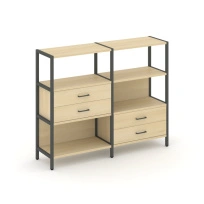 Двухсекционный стеллаж трехъярусный с ящиками Shelf System SN.STM-323 Тиквуд Светлый/Металл Антрацит 1590×810×1246