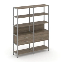 Двухсекционный стеллаж пятиярусный с ящиками Shelf System SN.STM-522 Дуб Табак/Антрацит/Металл Серый 1590×400×1980