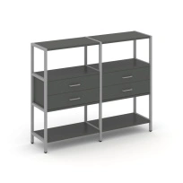 Двухсекционный стеллаж трехъярусный с ящиками Shelf System SN.STM-322 Тиквуд Светлый/Металл Серый 1590×400×1246