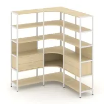 Трехсекционный угловой стеллаж пятиярусный с ящиками Shelf System SN.STMU-531 Тиквуд Светлый/Металл Белый 1590×810×1980