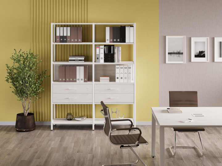 Мебель для персонала Shelf System цвет Дуб Наварра / Металл Белый
