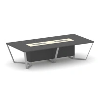 Стол для переговоров прямоугольный Steel Meet KM-PR.B.SP-12 / Тиквуд Светлый – Графит Глянец – Металл Серый / 3200×1600×750