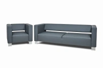 Диван офисный трехместный Горизонт Euroforma / Экокожа Euroline / Железно-серый / 2200×800×730