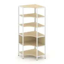Односекционный угловой стеллаж пятиярусный Shelf System SN.STMU-511 Тиквуд Светлый/Металл Белый 810×810×1980