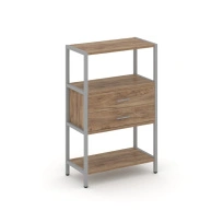 Односекционный стеллаж трехъярусный с ящиками Shelf System SN.STM-312 Тиквуд Светлый/Металл Серый 810×400×1246