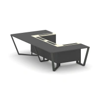 Стол для переговоров П-образный Steel Meet KM-PR.B.SP-07P / Тиквуд Светлый – Графит Глянец – Металл Антрацит / 1600×3200×750