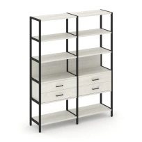 Двухсекционный стеллаж пятиярусный с ящиками Shelf System SN.STM-522 Дуб Табак/Антрацит/Металл Черный 1590×400×1980