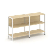 Двухсекционный стеллаж двухярусный Shelf System SN.STM-221 Тиквуд Светлый/Металл Белый 1590×400×879
