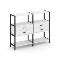 Двухсекционный стеллаж трехъярусный с ящиками Shelf System SN.STM-322 Тиквуд Светлый/Металл Черный 1590×400×1246