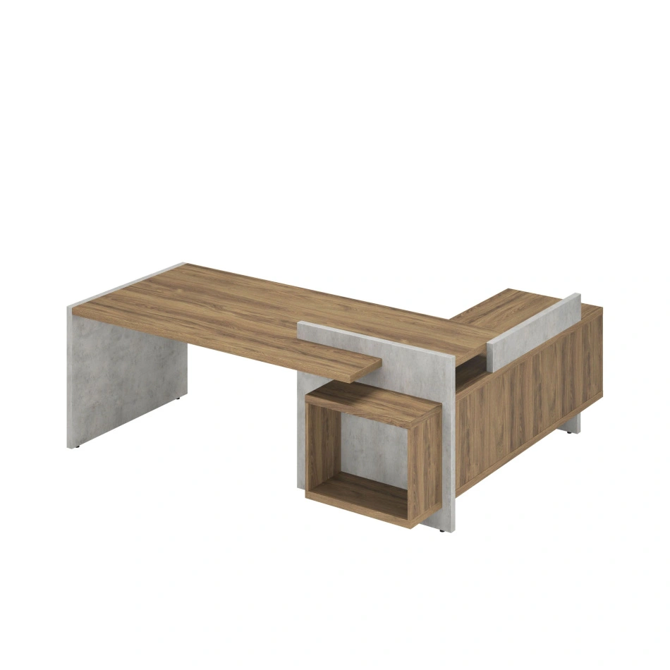 Стол для руководителя левый Wood&Stone / СФ-531201 / 2200×1996×840 / Дуб Чарльстон  / Бетон Чикаго