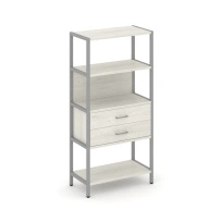 Односекционный стеллаж четырехъярусный с ящиками Shelf System SN.STM-412 Тиквуд Светлый/Металл Серый 810×400×1613
