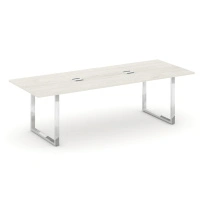 Стол для переговоров с лючком на О-образном металлокаркасе Style Project Direct Lux M-SN-6O.SPRG-258 Тиквуд Светлый/Нержавеющая Сталь/Хром 2580×980×750