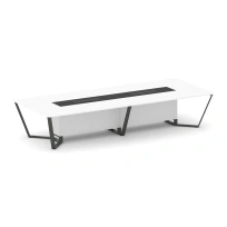 Стол для переговоров прямоугольный Steel Meet KM-PR.B.SP-14 / Тиквуд Светлый – Графит Глянец – Металл Антрацит / 4000×1600×750