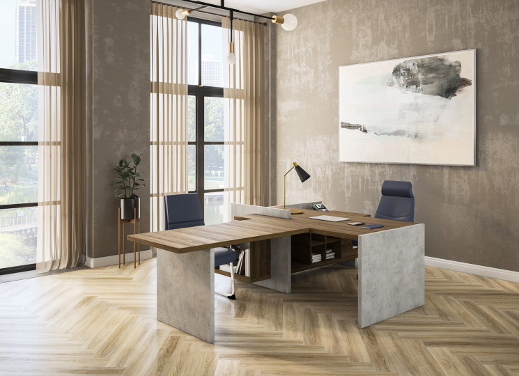 Кабинет руководителя Wood&Stone цвет Дуб Чарльстон - Бетон Чикаго светлый