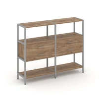 Двухсекционный стеллаж трехъярусный с ящиками Shelf System SN.STM-322 Тиквуд Светлый/Металл Серый 1590×400×1246
