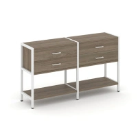 Двухсекционный стеллаж двухярусный с ящиками Shelf System SN.STM-222 Тиквуд Светлый/Металл Белый 1590×400×879