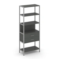 Односекционный стеллаж пятиярусный с ящиками Shelf System SN.STM-512 Дуб Табак/Антрацит/Металл Серый 810×400×1980
