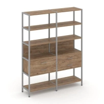 Двухсекционный стеллаж пятиярусный с ящиками Shelf System SN.STM-522 Дуб Табак/Антрацит/Металл Серый 1590×400×1980