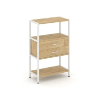 Односекционный стеллаж трехъярусный с ящиками Shelf System SN.STM-312 Тиквуд Светлый/Металл Белый 810×400×1246